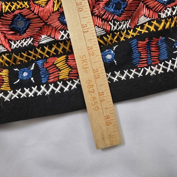 Custom Made Black Cotton Kutchi Colorful Embroidery Mirror Image Long Skirt XL - Picture 9 of 11